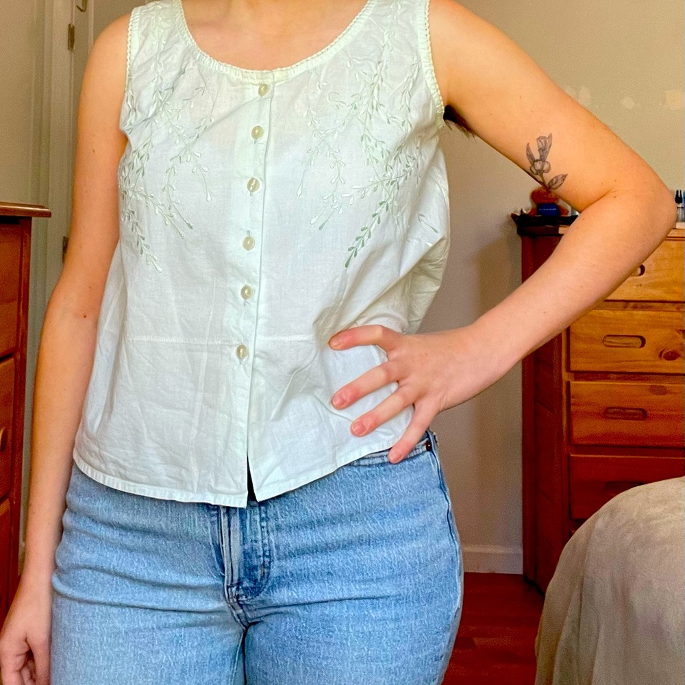 Embroidered sleeveless top